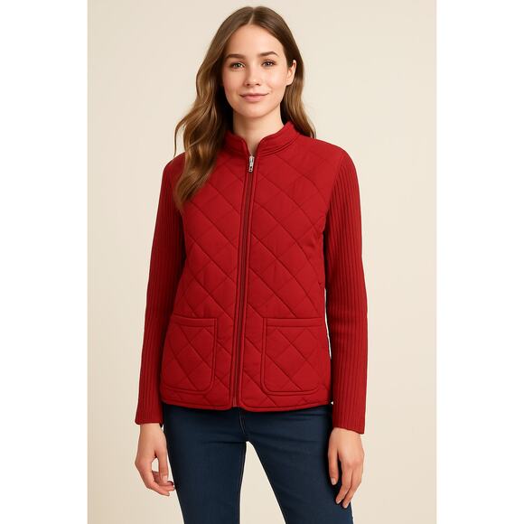 PS PETITE S mixed media LIGHT puffer quilted full zip jacket shaket sweater - Picture 1 of 8